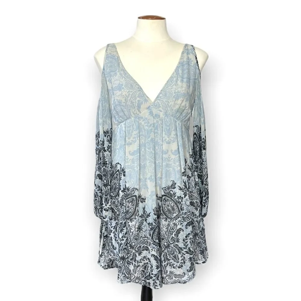 Free People Oversized Ivory Combo Penny Lover Mini Dress Size XS